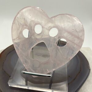 Heart-Shaped Rose Quartz Crystal with Paw Print